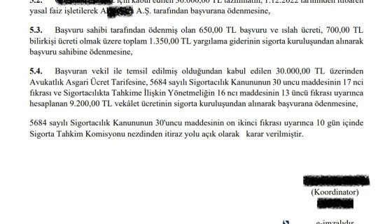 Araç Değer Kaybı Tazminatının Sigorta Şirketinin Ödeyeceği Tutara Tarafımızca İtirazı